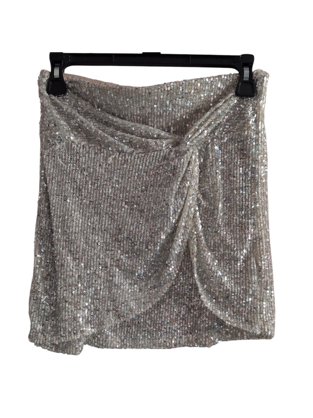 GB girls Silver Sequin Twist-Detail Mini Skirt